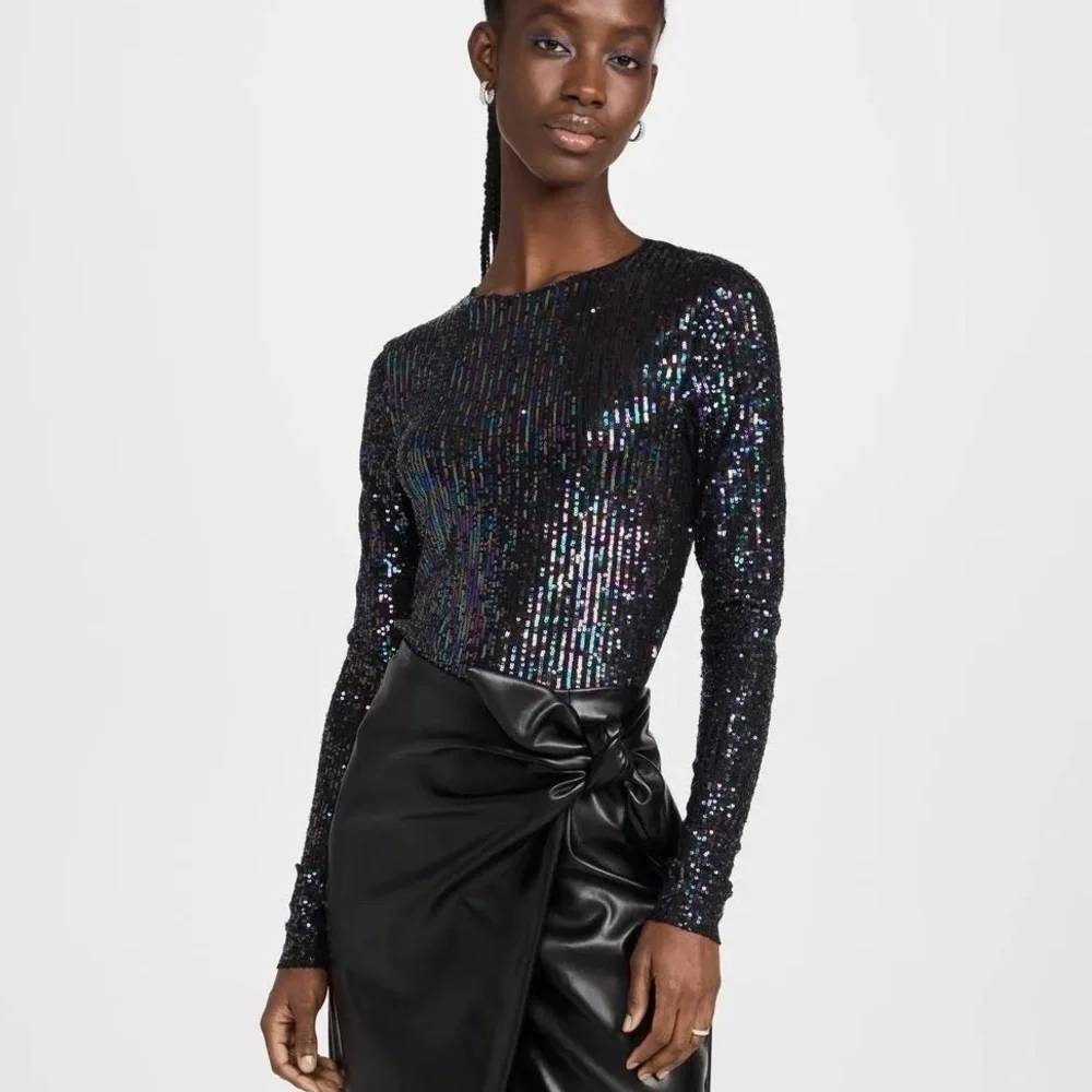 NWT Free People Women's Gold Rush Long Sleeve Top in black